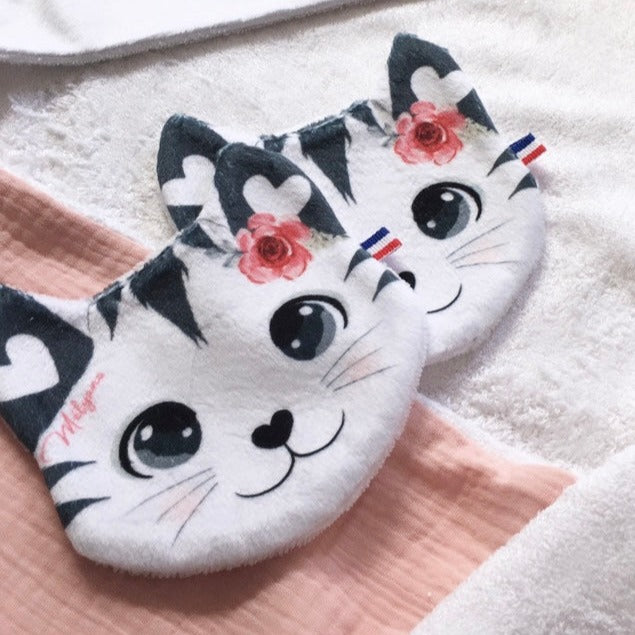 lingettes lavables bébé chat rose