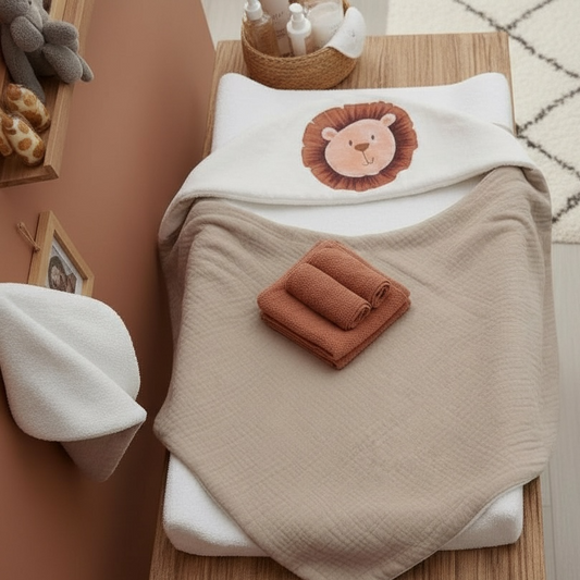 Cape de bain bébé lion